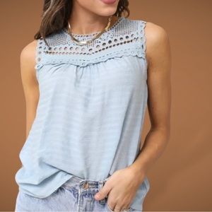 flower & feather Sleeveless Top in a Soft Blue with Eyelet Detailing